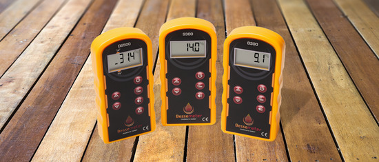 Three Bessemeter moisture meters in a line 